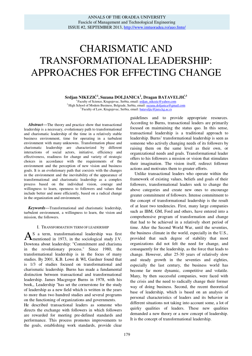 A Study of Transformational Leadership Organisational